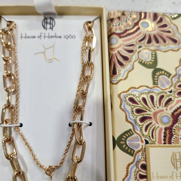 🔹️House of Harlow Gold Sunburst 17" Layered Glass Pearl + Glass Stone Necklace - Picture 5 of 6